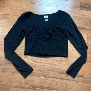 Wilfred Free Black Square Neck Long Sleeve Crop Top Size Medium